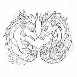 draw one unicorn and one dragon looking at each other