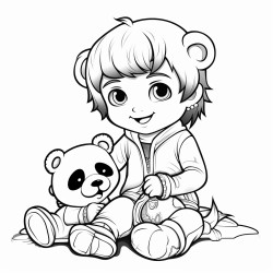 kid and a panda playing