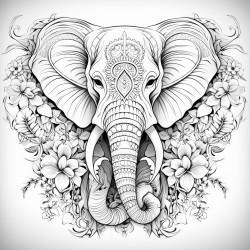 create a majestic elephant with mandala pattern inside nature art around with thick lines