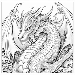 large winged dragon that is intricately detailed coloring page
