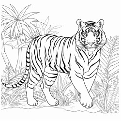sumatran tiger  a sumatran tiger walking gracefully through a dense jungle with large tropical leaves