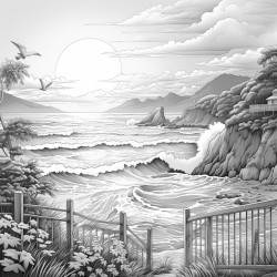 sunrise over ocean and mountains