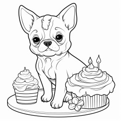 cartoon french bulldog with cake
