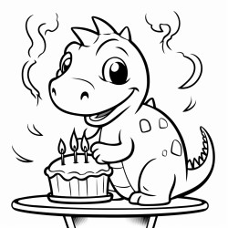 can you draw a cute dinosaur trying to blow his birthday cakes candles