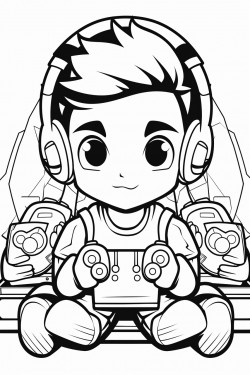 bw outline art for kids coloring book outline in bold black lines white background with gamer theme