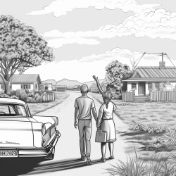 a poignant family farewell scene where parents wave goodbye to their departing teen no color no shading