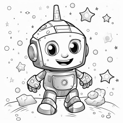 a friendly robot exploring a planet filled with crystals