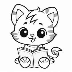 nonoline kitty cat reading a book bold lines