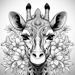 giraffe with mandalas pattern and nature around