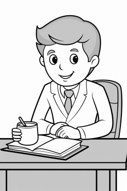 a man sitting at a desk and eating a book