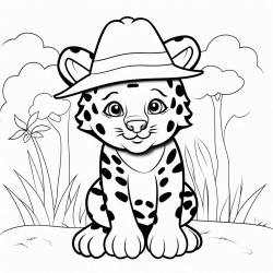 a jaguar in the forest wearing a clown hat