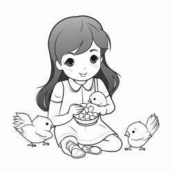 a cute feeding the birds  coloring bookvector white background black and white black drawing