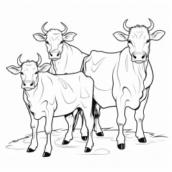 three cows one with horns