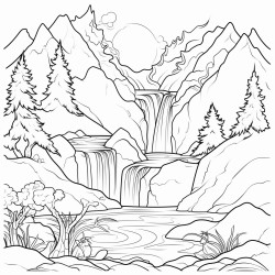 mountains with waterfall with dragon