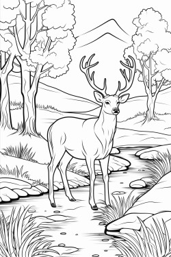 une foret un cerf et une rivire