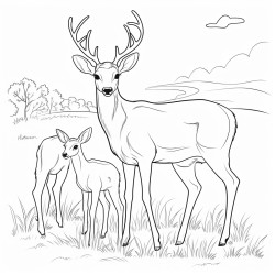 a family of deer grazing in a meadow
