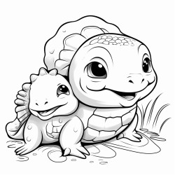 turtle cuddling an axolotl
