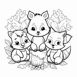 a cute forest friends gathering coloring bookvector white background black and white black drawing