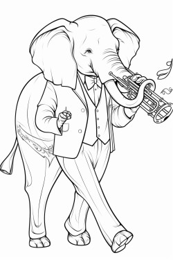elephant in elegant suit playing trombone
