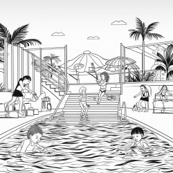 kids learning to swim in outdoor pool