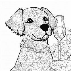 dog drinking champagne doodle