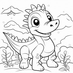 simple line art vector of dinosaur cute