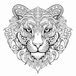 a coloring page with a tigers head and ornate patterns
