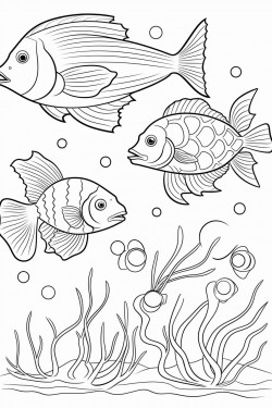 ocean animals with sea grass and fish