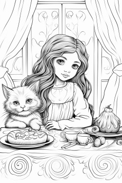 dinner   mom e to the tablelong haired girl and her cat  the table was beautiful