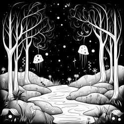 a magical forest with glowing fireflies
