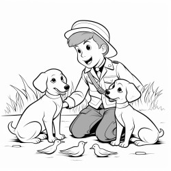 park ranger playing with dogs with a title safer in swan