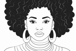 a simple black  white line art color by number coloring page illustration of an black girl smoling