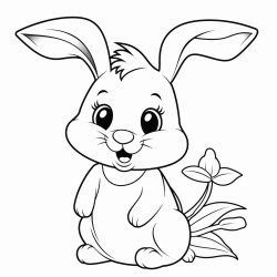 a smiling rabbit holding a carrot