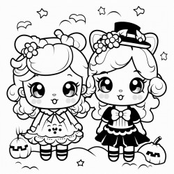 coloring page summer hallowen no background kawaii style white and black