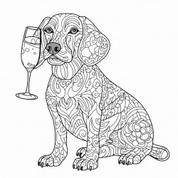 dog drinking champagne doodle