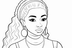 a simple black  white line art color by number oloring page illustration of an black girl smoling
