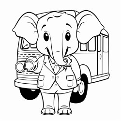 a elephant wearing a suit of bus driver