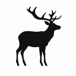 reindeer silhouette a minimalist silhouette of a reindeer standing in profile with a few snowflakes falling around it the reindeers body should be simple and solid without complex antlers or shading