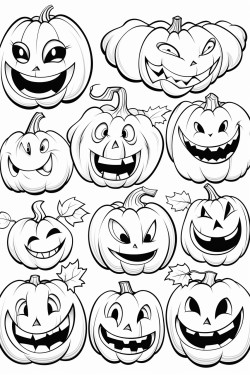 draw a variety of pumpkins with different facial expressionshappy silly spooky and surprised