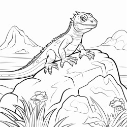 a lizard with fiery scales sunbathing on a rock