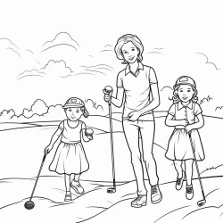 mom and son and daughter golfing