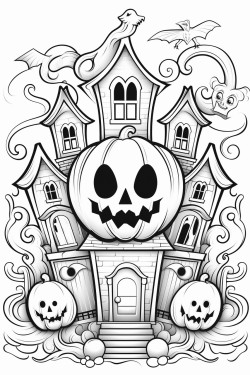 cute ghosts jack o lantern and an old haunted manor