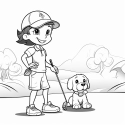 a girl golfing with a dog