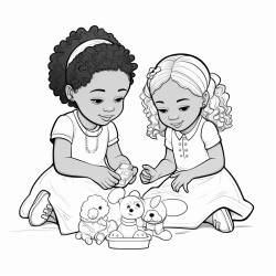 two black sisters learning how to share their toys one is 9 years old  and the other is 2 years old