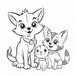 cat which play with a two dogs