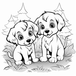 puppies playing in a forest