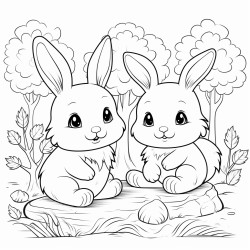cute bunnies playing in a forest