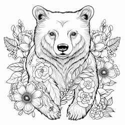 black bear with pattern inside with flowers