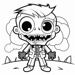 a cute kawaii zombie with a big toothy grin and a kawaii outfit