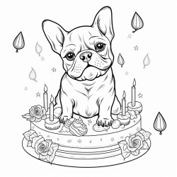 funny french bulldog with cake